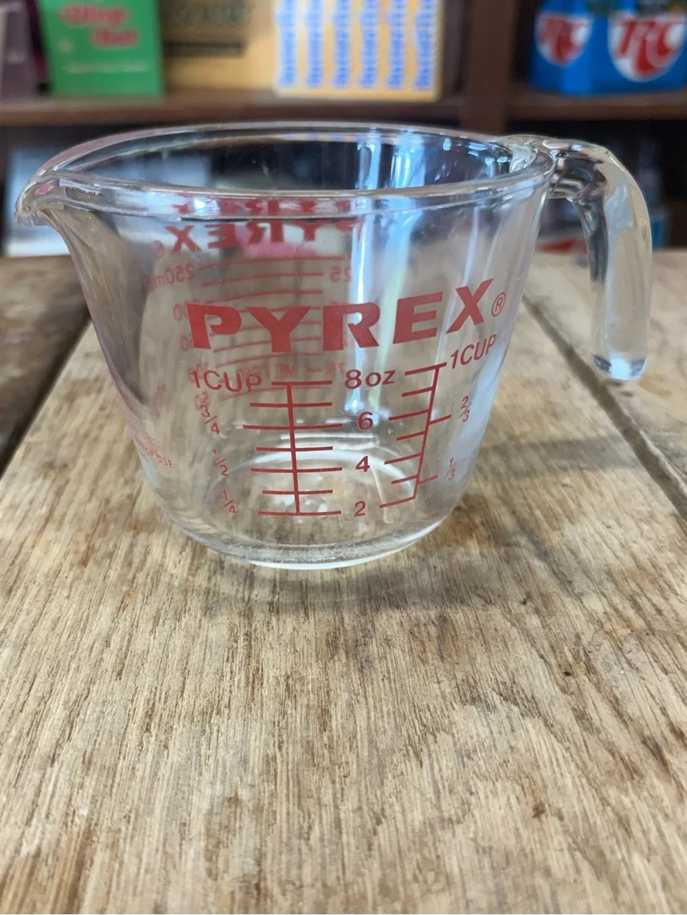 Vintage PYREX Clear Glass 250mL Measuring Cup with Red Markings
